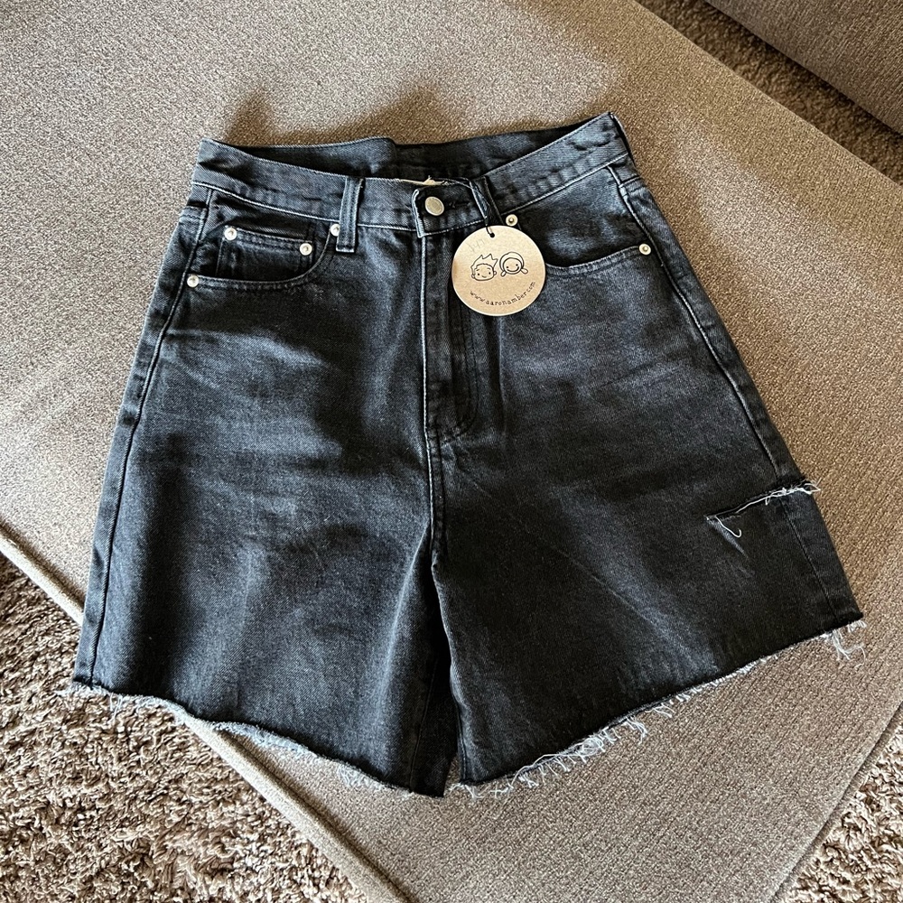 Black Distressed High Waisted Shorts